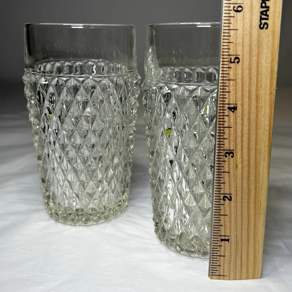 2 Vintage Indiana Glass Tumblers - Diamond Point Clear - 5.75